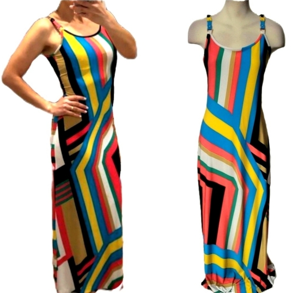 Cache Dresses & Skirts - Cachè Colorblock Striped Maxi Dress